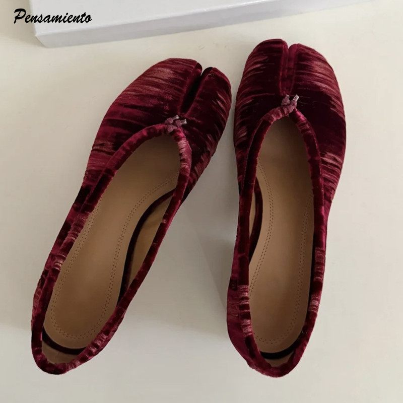 Vintage Fashion Online - Modische Plissierte Designer-Flanell Split-Toe Damen Ballerinas