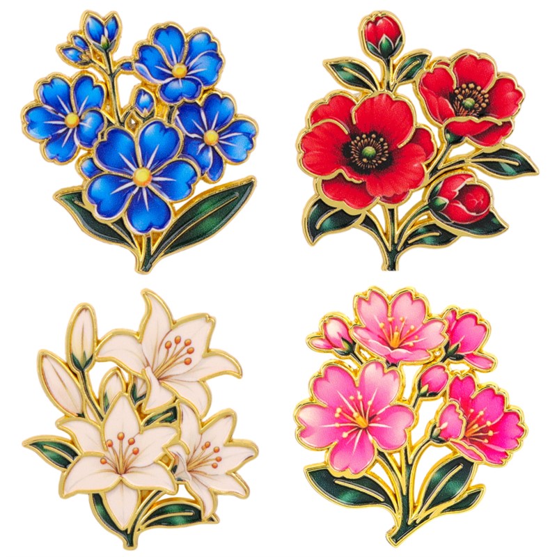 Vintage Fashion Stores - Niedliche Vintage Bunte Blumen-Emaille-Anstecknadel Lilie Kirsche